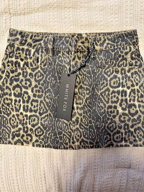 White Fox Denim Mini Skirt Leopard Print